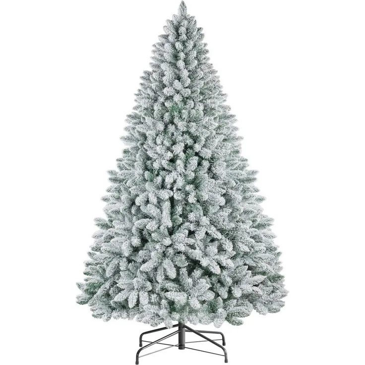 WHEELYOU Künstlicher Weihnachtsbaum 210 cm Dicht beflockte Schneetanne, PVC, Lichterkette, 8 Modi, Dicht beflockte PVC-Schneetanne, volle Zweige, markanter Winterlook, Warmgelbe Lichterkette, 8 Modi, dichte Beflockung, Metallständer