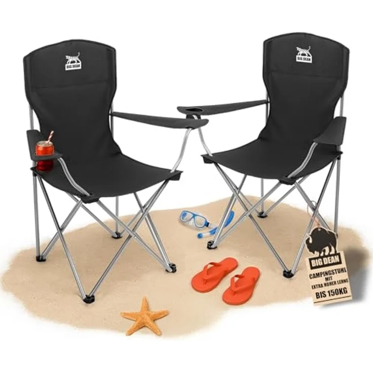 BigDean Campingstuhl 2er Set Campingstuhl extra hohe Lehne max. 150kg belastbar Faltstuhl (Set, 1 St), Verlässlich, Stabil, leicht, Schmutz & Wasser abweisen. – Bild 1