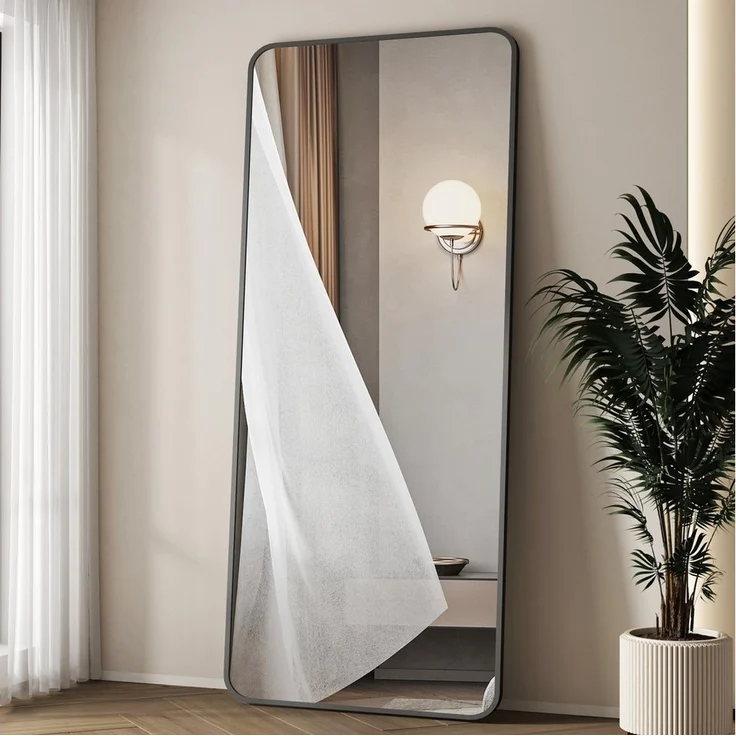 Hopibath Standspiegel 180 hoch xxl Ganzkörperspiegel 180x80cm Rund Bogen (Bogenspiegel Extra groß, Schwarz,Rechteckig), für Hotel Friseurladen Flur Schlafzimmer Wohnzimmer – Bild 5