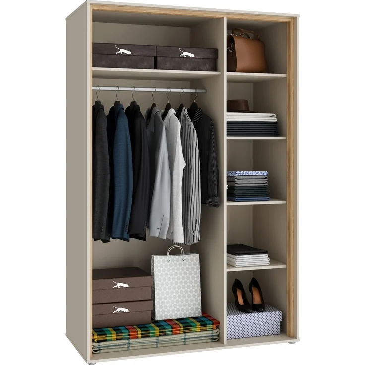 Drehtürenschrank >WEXLIN< 5 Böden, 1 Stange, Sand / Mauvella Eiche - 126,3x193,7x60cm (BxHxT) – Bild 6
