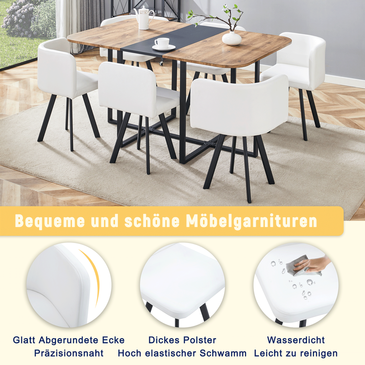 Ausziehbare Esstischgruppe mit 6 Stühlen, MDF-Holzmaserung, schwarzes Metallgestell, modern,H 79 x T 150 x B 100 cm – Bild 7
