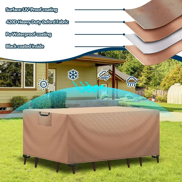 Aujink Abdeckung Gartenmöbel Winterfest, Wasserdichte Schutzhülle Gartenmöbel 420D Oxford Anti-UV Abdeckplane für Gartentische Terrassenmöbel Regenschutz und Staubfest Abdeckhaube Khaki 213 x 132 x 74 cm – Bild 5