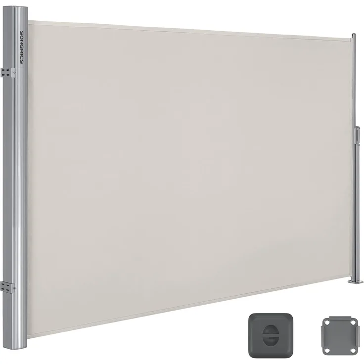 Songmics Seitenmarkise Aluminium, Einziehbar, 180x400 cm, Sichtschutz, Sonnenschutz, Blickdicht, Windschutz, für Balkon, Terrasse, Garten, Beige, GSA184E01