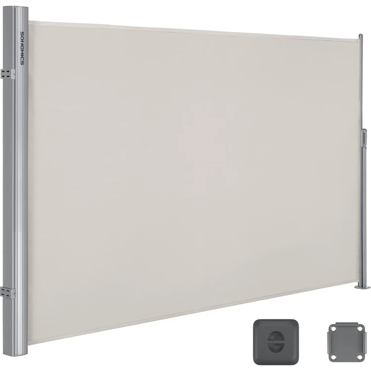 Songmics Seitenmarkise Aluminium, Einziehbar, 180x400 cm, Sichtschutz, Sonnenschutz, Blickdicht, Windschutz, für Balkon, Terrasse, Garten, Beige, GSA184E01 – Bild 1