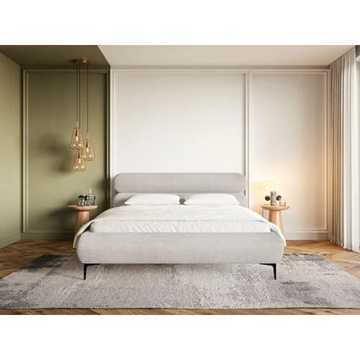 Selsey Polsterbett 160x200 cm Cord Greige – Bett mit Stauraum und Bettkasten, gepolstertes Bett mit Lattenrost und Metallrahmen, Doppelbett Schlafzimmer mit schwarzen Füßen und Gasdruckfedern – Bild 2