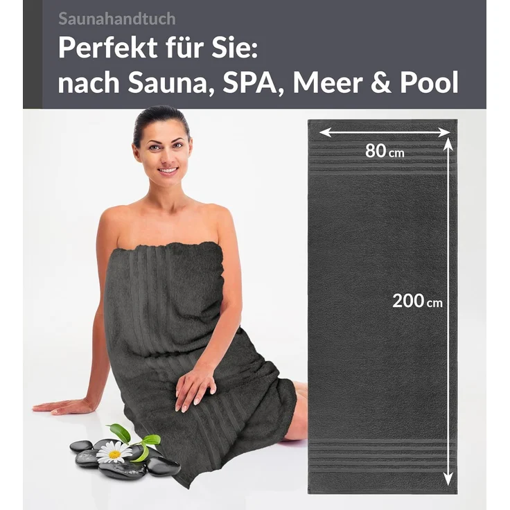 Lashuma Saunatuch London, Frottee (1-St), Badetuch extra lang 85x220 cm, Handtuch Wellness – Bild 4