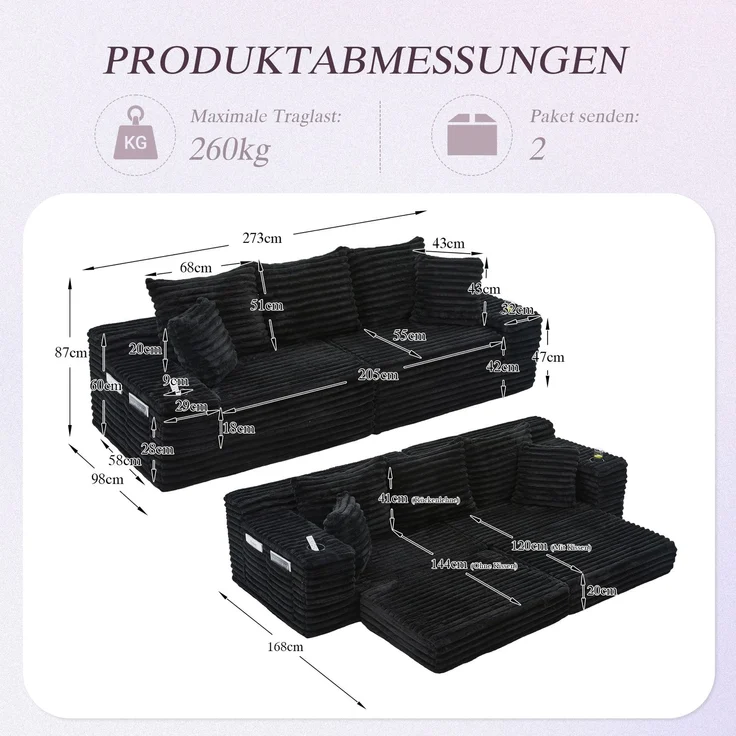 ZUBALIYA Schlafsofa 98x87 cm, mit Stauraum, mit Treppe, mit Leiter, mit Cordbezug, mit Schaumstoffpolsterung, Schwarz - Rot – Bild 3