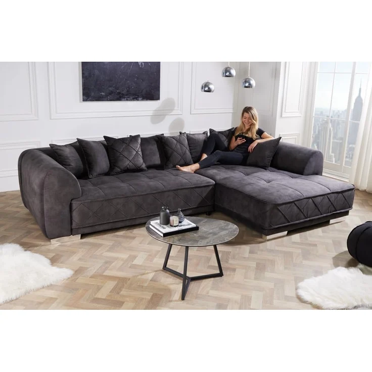 riess-ambiente Ecksofa DECADENCIA 320cm dunkelgrau · XXL Couch aus Samt inkl. 8 Kissen, Einzelartikel 1 Teile, Big-Sofa in L-Form · Ottomane beidseitig montierbar · Modern Design – Bild 2