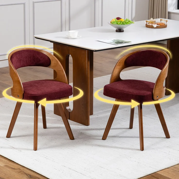 LVHOM Esszimmerstuhl 360° drehbar, 2er Set, Polsterstuhl aus Leinen und Massivholz, Küchenstuhl gepolstert, ergonomischer Schalenstuhl mit Armlehne, bis 150 kg – Bild 1