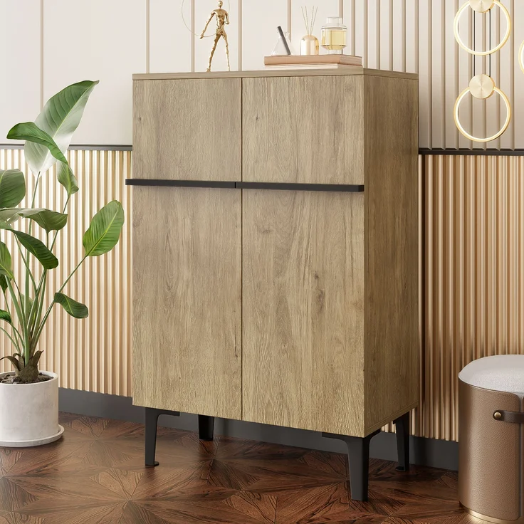 Schuhschrank, Holzoptik/Schwarz mit Doppeltüren & verstellbaren Einlegeböden, 60x34,5x95 cm – Bild 9