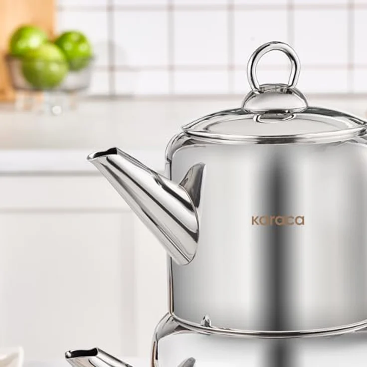 Karaca New Mira Gold Türkisches Teekannen-Set, Induktionsgeeignet, 1L Teekanne & 2L Teekessel aus Edelstahl, Spülmaschinenfest, Türkische Teekanne, Teekocher, Tea Maker, Caydanlik, Demlik – Bild 6
