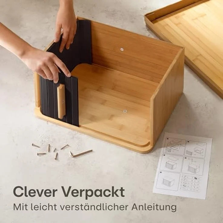 Praknu Brotkasten Brotkasten Groß aus FSC® Holz mit Schiebetür - Brotaufbewahrung, Bambus, FSC® Holz - Platzsparend und stilvolle Brotbox für längere Frische – Bild 7