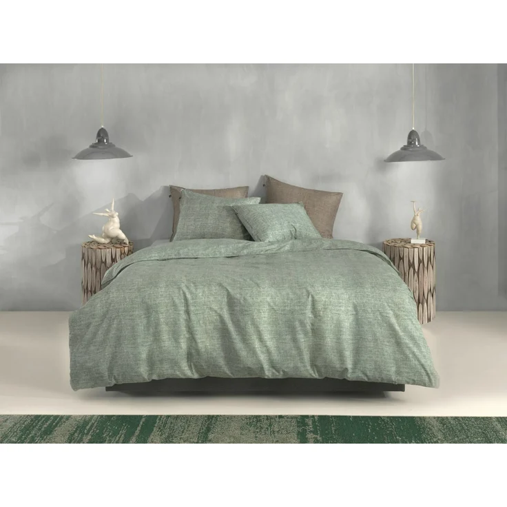 2 Stück Zo! Home Cotton Kissenbezüge 40x80 Lino Moss Green grün meliert uni – Bild 3
