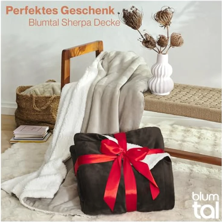 Blumtal Premium Sherpa Kuscheldecke flauschig - Wohndecke Kuscheldecke 130x150 cm - OEKO-TEX zertifizierte Fleecedecke 130x150 cm - Wohn- & Kuscheldecke - Wohndecke 130x150 - Plüschdecke - Dunkelbraun – Bild 7
