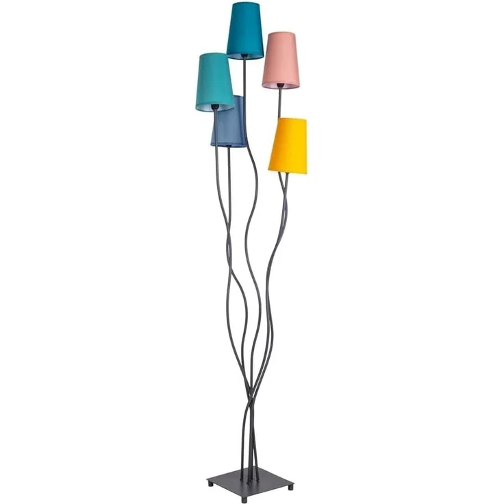 näve Stehlampe Colora, ohne Leuchtmittel, 5flg, E14. Textilschirme je 1x gelb, rose, blau, türkis, oliv – Bild 6