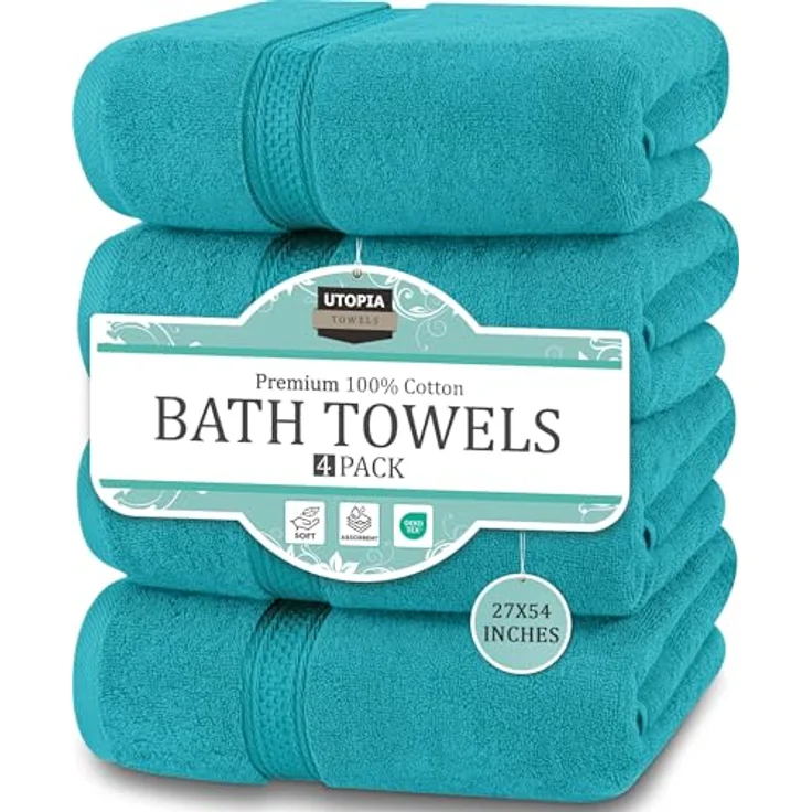 Utopia Towels 4er-Pack Badetücher Set, Premium 100% ringgesponnene Baumwolle, 69 x 137 cm, sehr saugfähig, weiches Gefühl, türkise Duschtücher – Bild 1