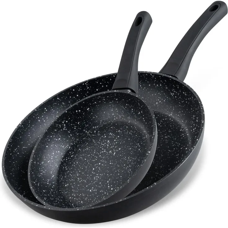 Fackelmann Bratpfannen Set Marble 20 cm & 28 cm, Antihaft-Pfannen aus 90% recyceltem Aluminium mit ergonomischem Kunststoff-Griff, Induktionspfanne zum Kochen & Anbraten