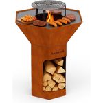 Barbecook BBQ Grill plancha Nestor Original mit erhöhtem Grillrost, Feuerschale mit Feuerplatte aus Cortenstahl, 92 x 92 x 101 cm