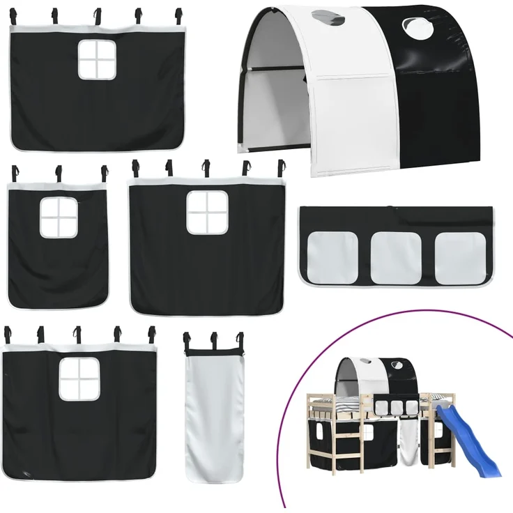 vidaXL Vorhänge für Hochbett mit Tunnel Weiß und Schwarz Polyester 835916 – Bild 1