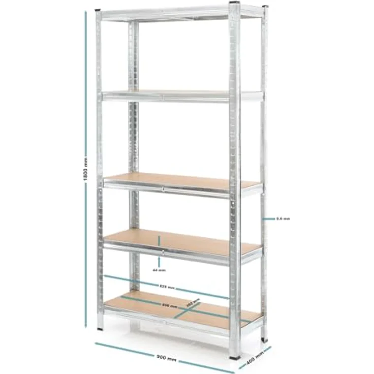 Wiltec Schwerlastregal 90 x 40 x 180 cm, Gesamtlast 875kg, Steckregal verzinkt aus Stahl, Lastenregal mit 5 Ablagen, Werkstattregal – Bild 4