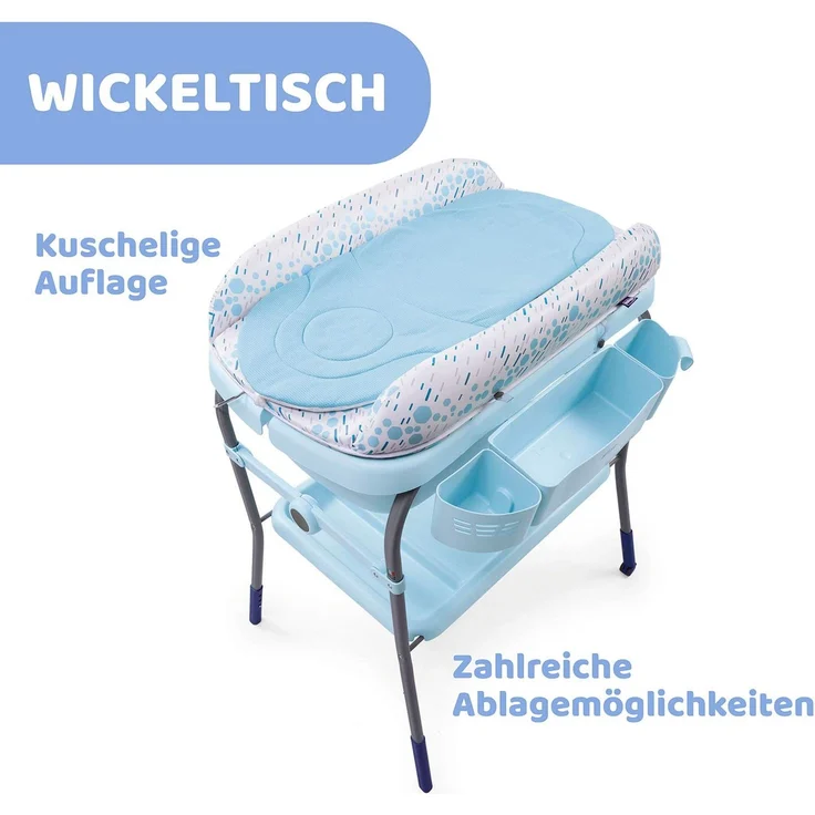 Chicco Cuddle und Bubble Ergonomische Baby-Wickelwanne mit Matratze und weicher Wickelauflage, höhenverstellbar, kompakt schließbar, max. 11 kg, Blau – Bild 3