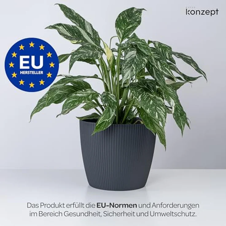 KONZEPT Blumentopf groß, gerillte Struktur 26/30cm, Übertöpfe für Zimmerpflanzen, aus Kunststoff ideal für Wohnzimmer, Küche und Balkon – Bild 9