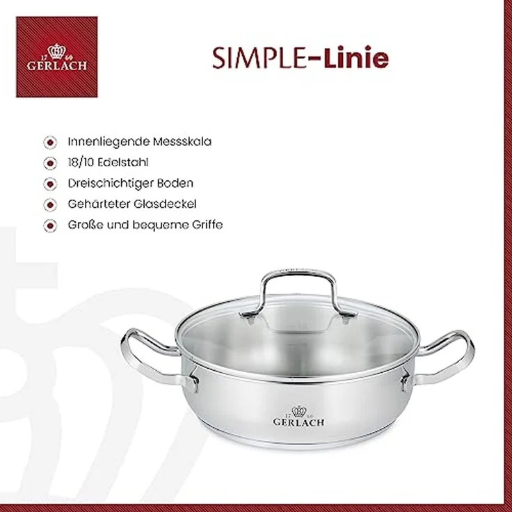 Gerlach Simple Topf mit Deckel niedrig 24cm 2L – Bild 2
