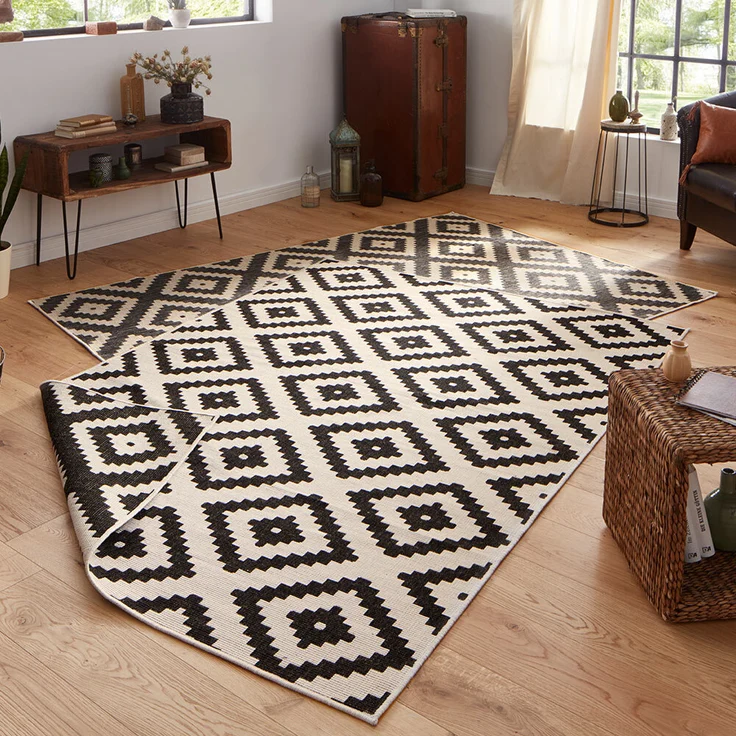 In- & Outdoor Teppich Malta Schwarz Creme - 160x230x0,5cm – Bild 5