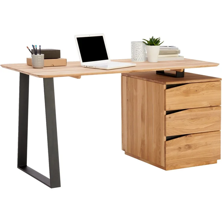 Linea Natura 'LYNX' Schreibtisch, Massivholz Wildeiche, 140 x 75 x 65 cm, mit Schubladen – Bild 8