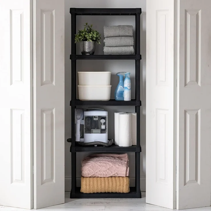 Iris USA Robustes Kunststoffregal mit 5 Ebenen, 162,6 cm hoch, 18 kg pro Regal, modulares Garagenregal, Aufbewahrungs-Organizer für Zuhause, Keller, Waschküche und Hauswirtschaftsraum, 30,5 cm T x 61 – Bild 2