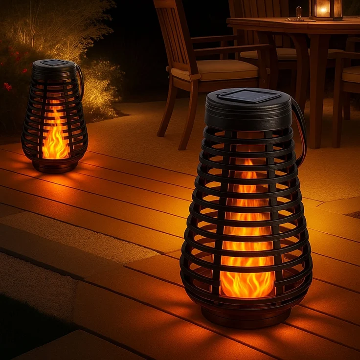 LED Solarlampe, Feuer-Effekt, Henkel, schwarz, H 26 cm – Bild 7