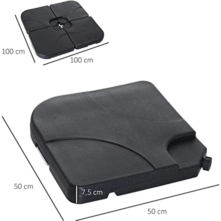 Outsunny Sonnenschirmständer, 4-teilig, Schwarz, Kunststoff, 50x50 cm, mit befüllbaren Gewichten für sicheren Stand – Bild 7