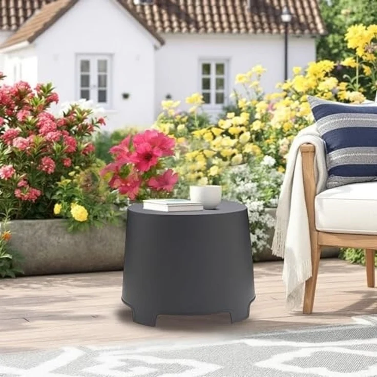 Spetebo Beistelltisch Kunststoff Gartentisch rund anthrazit - 38 x 40 cm (Anzahl, 1-St, Stück), stapelbar – Bild 2