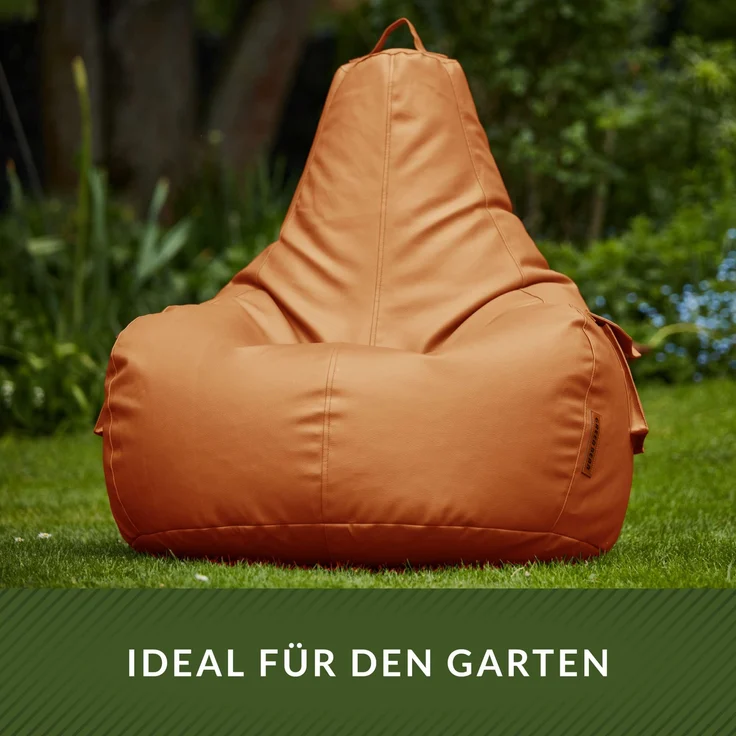 Green Bean® Sitzsack aus Kunstleder mit EPS Perlen Füllung - 90 x 80 x 70 cm - Bean Bag - Gaming Chair Rückenlehne - Cognac – Bild 6