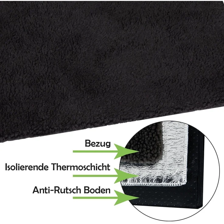 Selbstheizende Tierdecke ( Schwarz / 70x100cm ) - ÖKO TEX 100 - mit Reissverschluss, thermoisolierende, kuschelig weiche, waschbare Haustierdecke – Bild 4