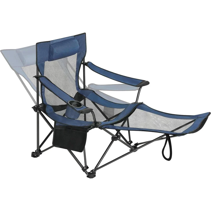 eSituro Campingstuhl klappbar, Angelstuhl faltbar, Klappstuhl mit Abnehmbarer Fußablage Getränkehalter Tragetasche, Strandstuhl mit Verstellbarer Rückenlehne, Campingliege Blau – Bild 1