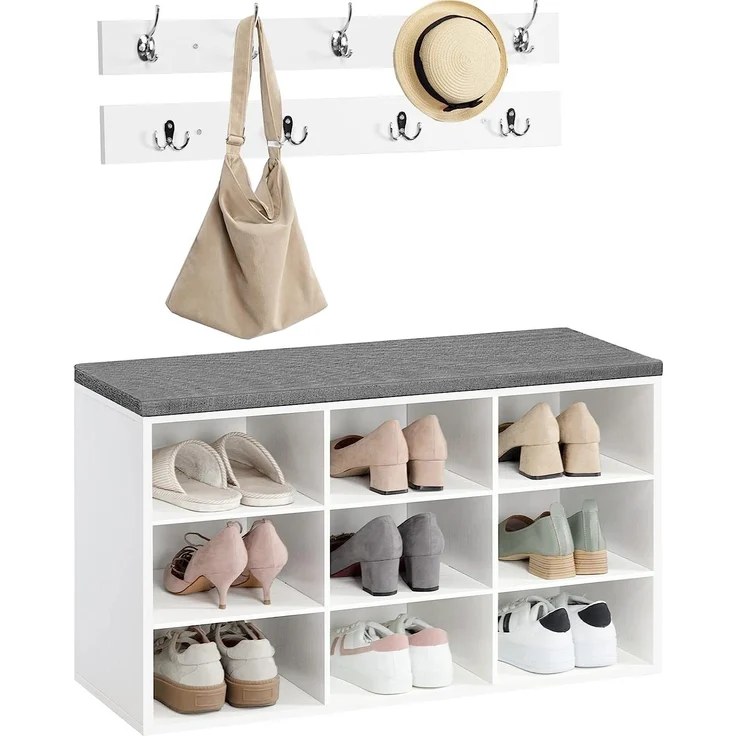Hoobro GARDEROBE Weiß Holzspanplatte , Schuhbank mit 9 Fächer (H 30 x T 48 x B 80 cm) – Bild 8