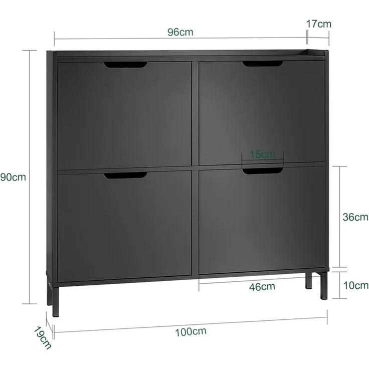 SoBuy FSR100-SCH Schuhschrank, MDF, Lackiert, Dunkelgrau, 100 x 91 x 19 cm – Bild 3