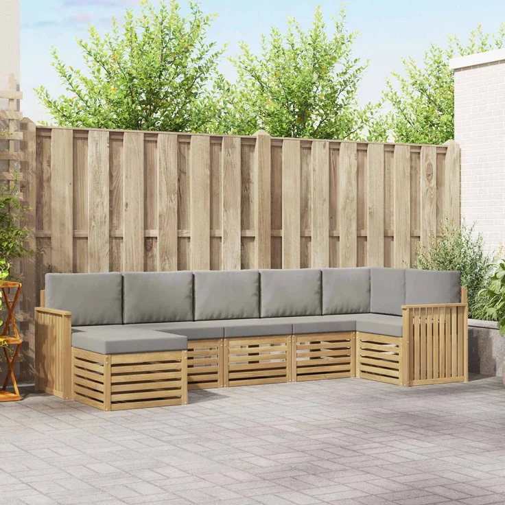 vidaXL Outdoor-Sofagarnitur 7 stk. 6-Sitzer Weiß und Hellgrau 3392191 – Bild 1