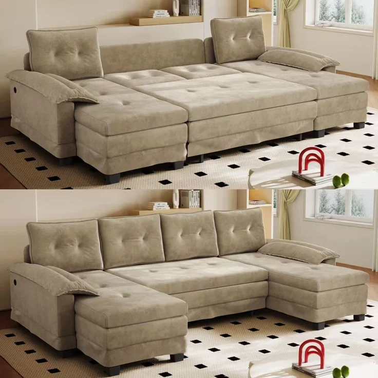 ZUBALIYA Schlafsofa 127x87 cm, mit USB - Anschluss, mit Ausziehbett, mit Chenille - Bezug, mit Samtbezug, modular aufgebaut, Weiß – Bild 1