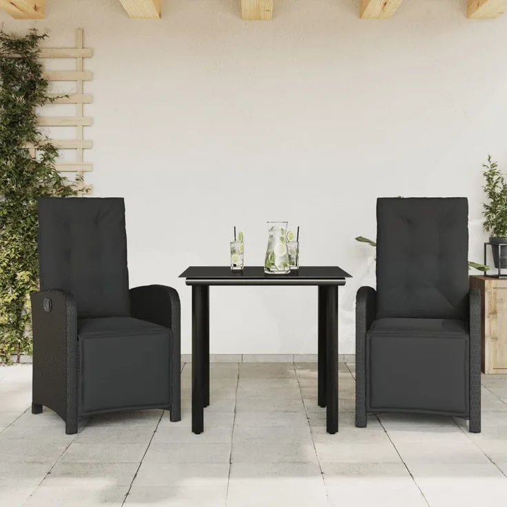 vidaXL 3-tlg. Bistro-Set mit Kissen Schwarz Poly Rattan 3212535
