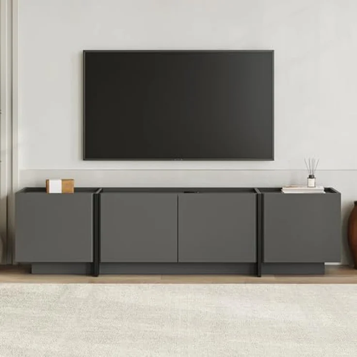 Modern TV Stand, Anthracite & Black, 180 x 46 x 35 cm | 100% Melamine Coated Particle Board, 18 mm Thick | Soft-Close Hinges, Stylish Design for Living Room & Entertainment Spaces – Bild 3
