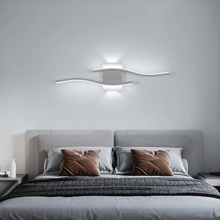 Goeco LED Wandleuchte Innen, 20W 59 cm Lange Wandlampe mit 2 Fimmige aus Acryl 6500K Kaltweißes Licht, Modern Gebogenen LED Wandbeleuchtung für Flur Wohnzimmer Schlafzimmer, Weiß – Bild 8