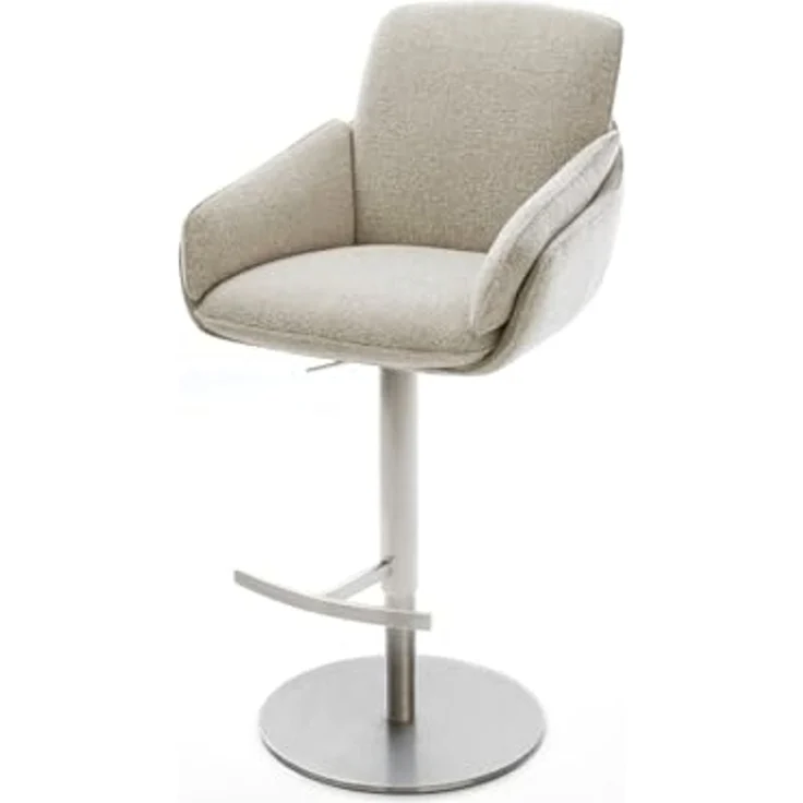 Barstuhl Luan-Flex Webstoff Soft Beige Drehfuß höhenverstellbar Edelstahl Silberfarben – Bild 2