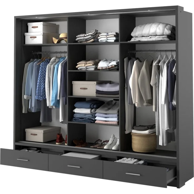 Compleo Kleiderschrank ARTI 01 mit 3 Schubladen, mit Spiegel, 3-türig Schwebetürenschrank – Bild 2