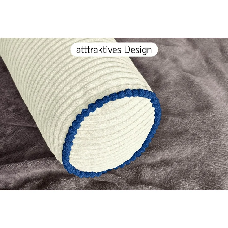 Amilian Nackenkissen Nackenrolle 15x40 cm Bettrolle Cord-Optik, Nackenrolle mit Bezug, 1-tlg, Nackenrolle inklusive Füllung und abnehmbarem Bezug, mit kontrastfarbener Paspel und abnehmbarem Bezug – Bild 2