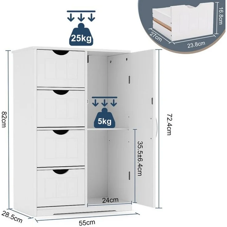 DUMOS Badkommode Badezimmerschrank Badschrank Beistellschrank, mit 4 Schubladen, Schranktür, verstellbare Ablage – Bild 4