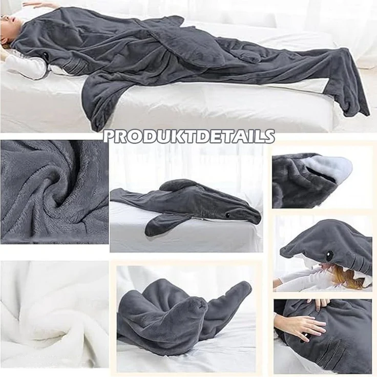 Wohndecke Hai Decke Mit Ärmeln, Superweichem Flanell Decken Hoodie Hai Overall, TUWENA, Deckenkapuzenpullover, Schlafsack Tragbare Decke für Erwachsene Kinder – Bild 2
