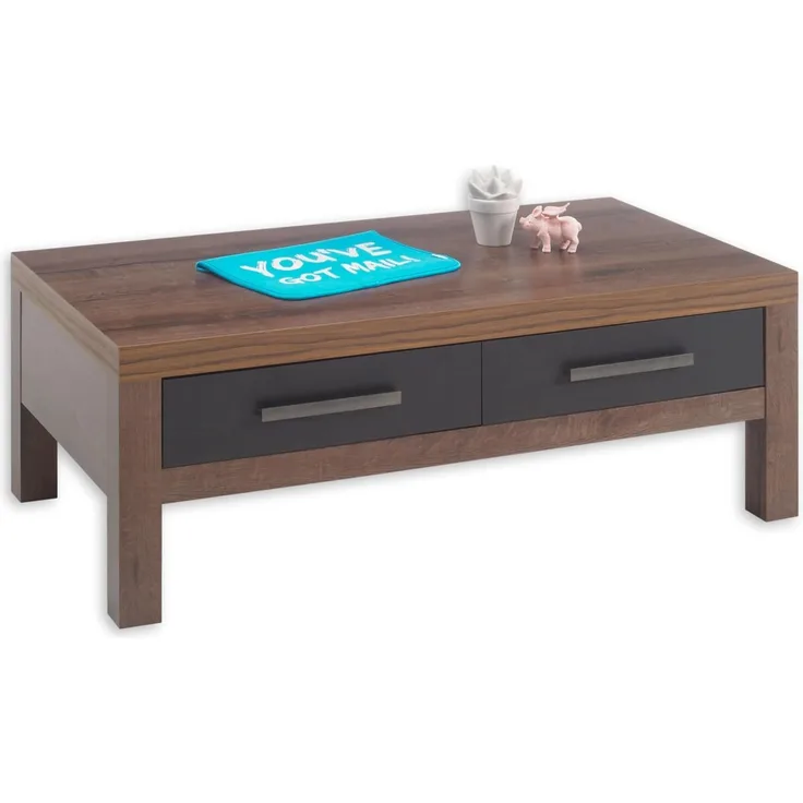 Stella Trading Balin Couchtisch in Canyon Eiche Optik, Schwarz - geräumiger Sofatisch mit Schubladen für Ihr Wohnzimmer - 110 x 40 x 60 cm (B/H/T)