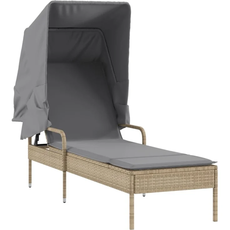 vidaXL Sonnenliege mit Dach Beige Poly Rattan 368191 – Bild 2